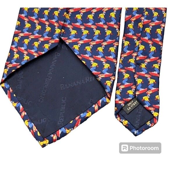 BANANA REPUBLIC Mens Necktie Snowboarder Skier MADE IN ITALY 100% Silk - Picture 7 of 7